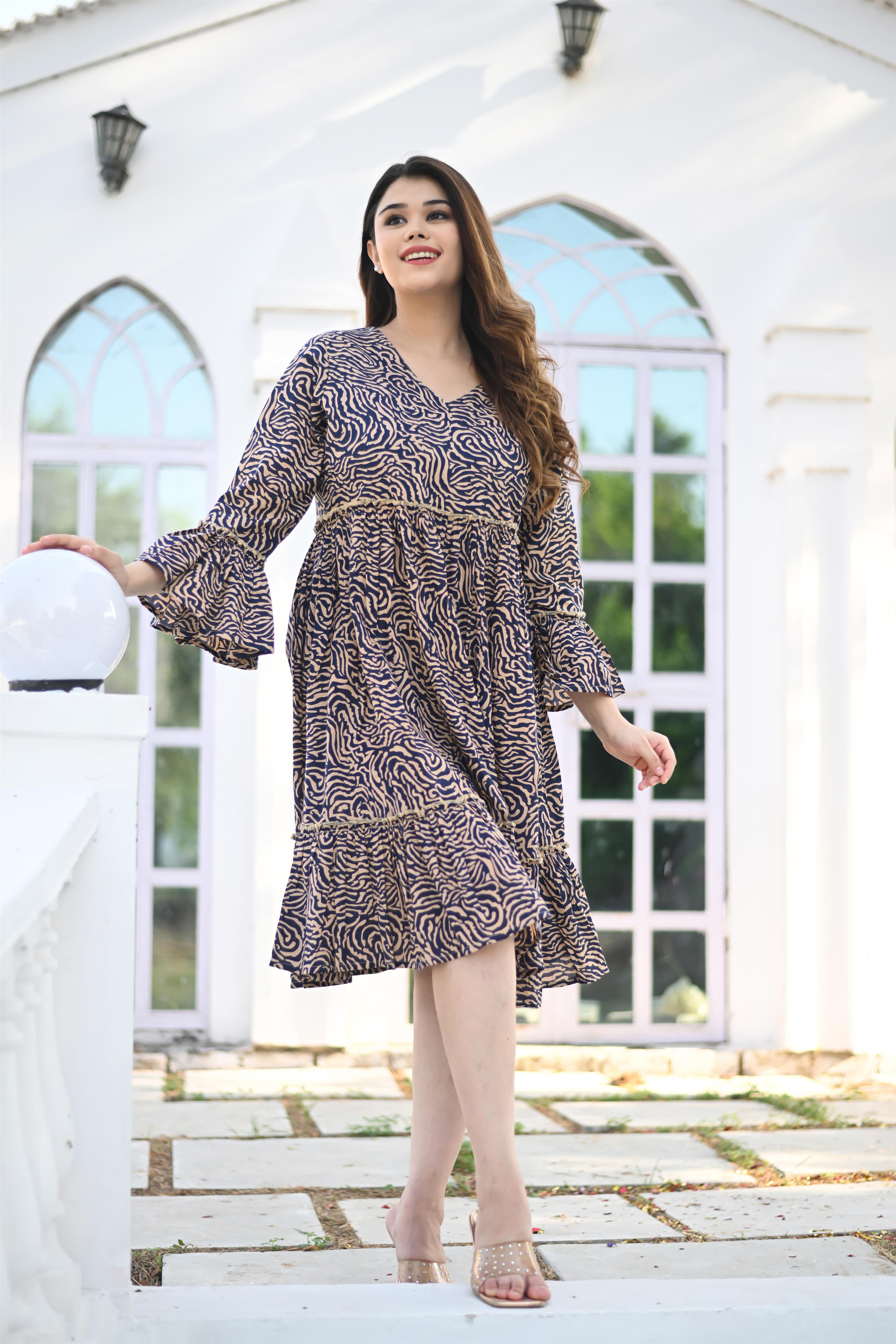 Plus Size Navy Blue Cotton Midi Dress