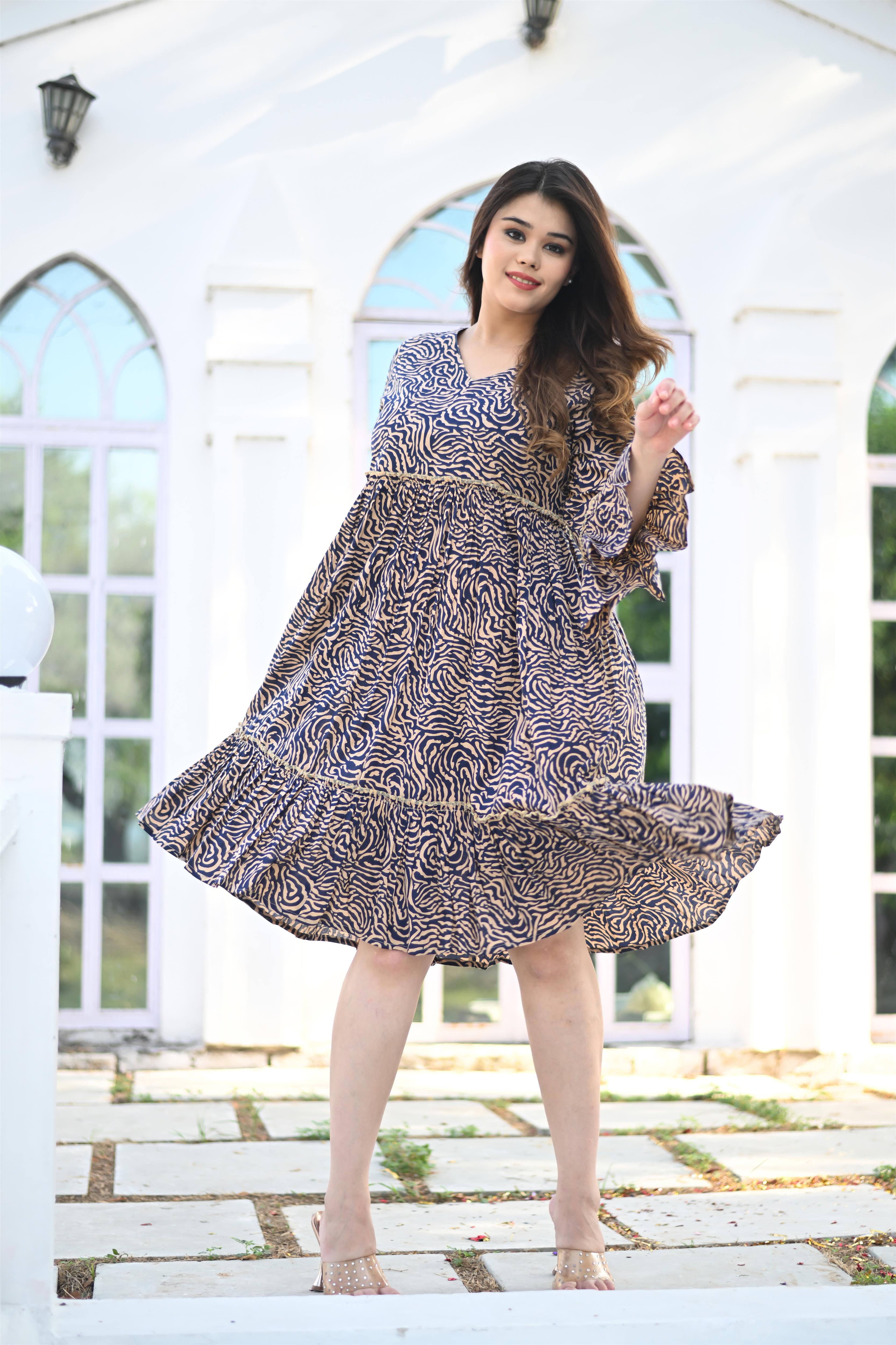 Plus Size Navy Blue Cotton Midi Dress