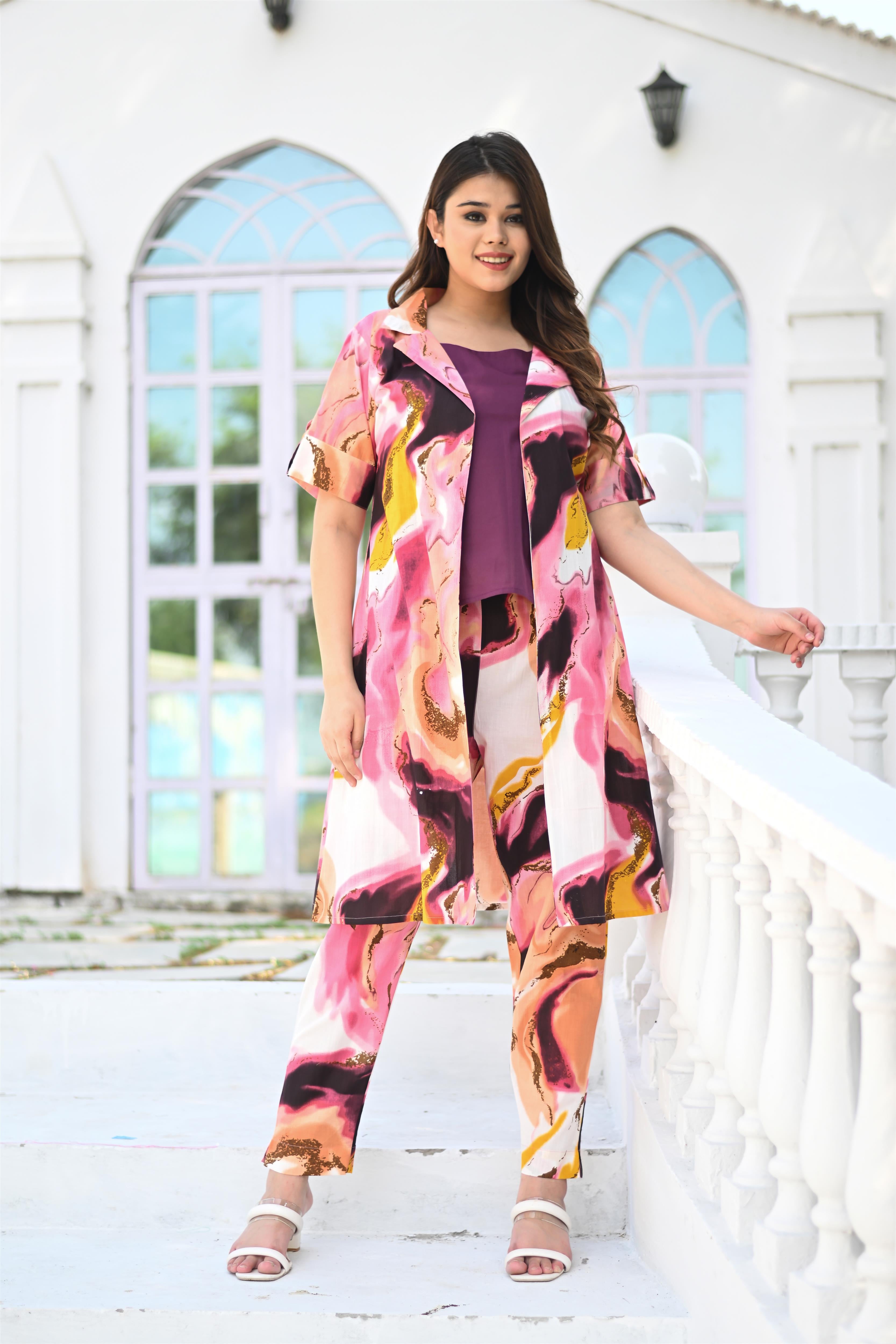 Plus Size Multicolored Three-Piece Co-Ord Set