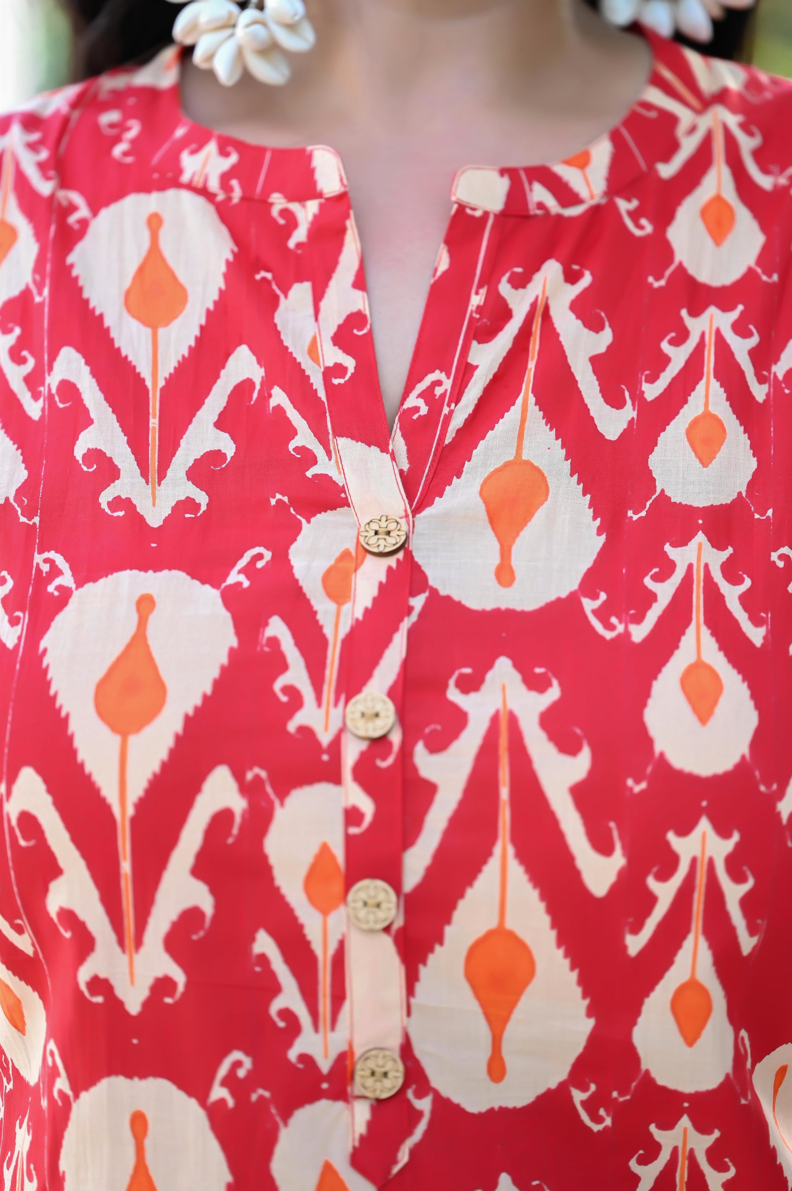 Plus Size Red Ikat Printed Kurta Pant