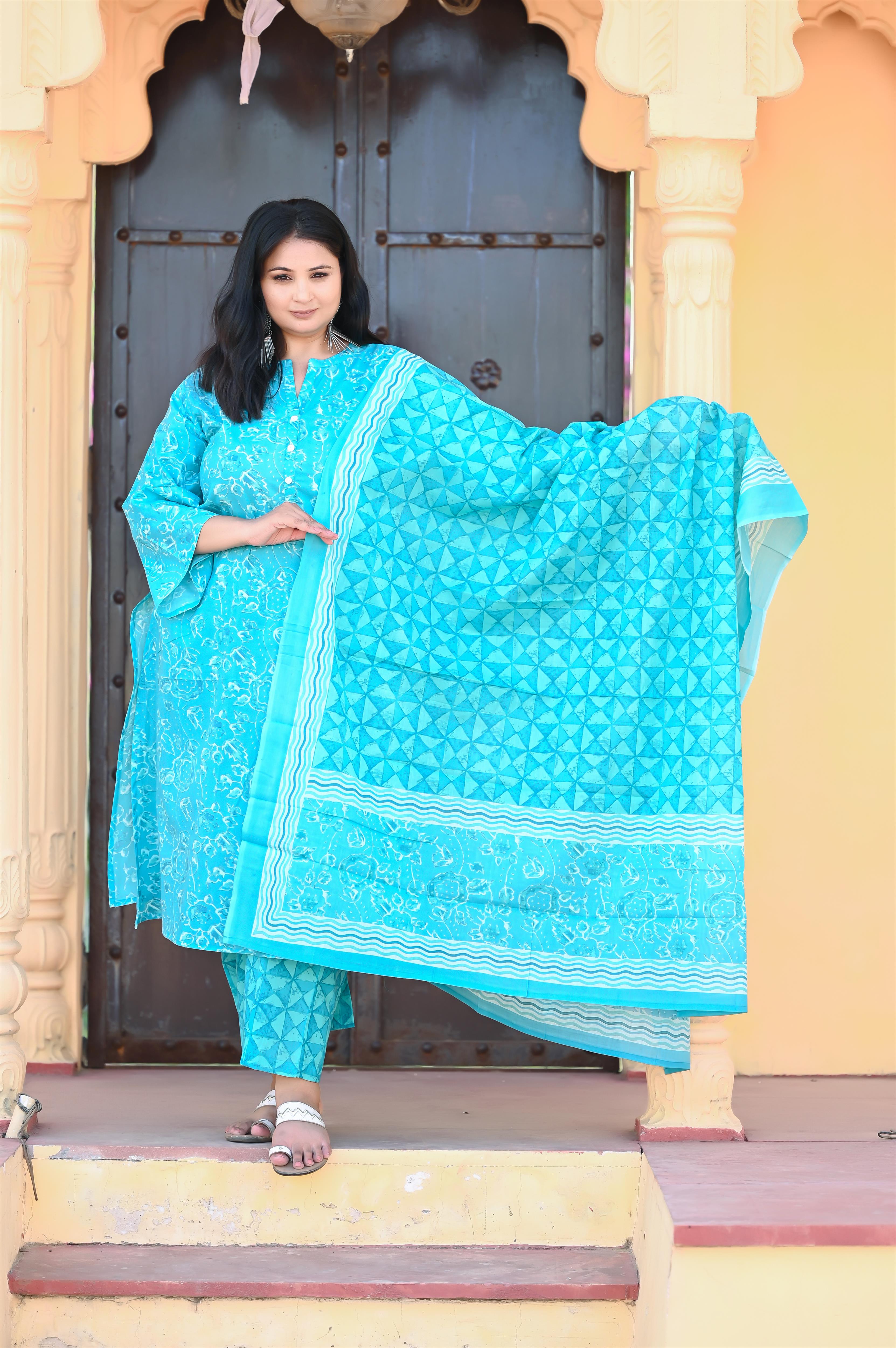 Ferozi Colour Straight Pure Cotton Kurta-Pant