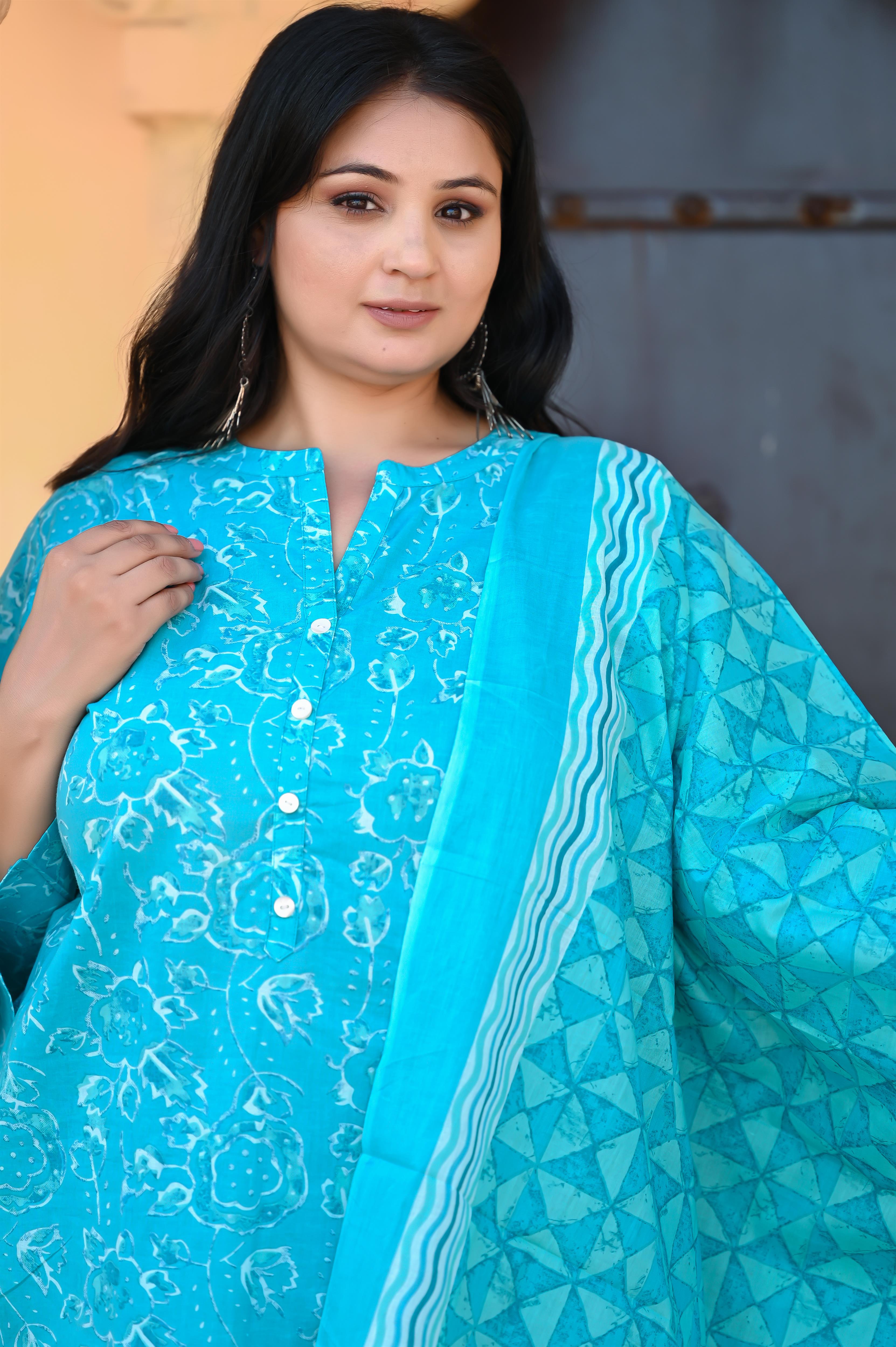 Ferozi Colour Straight Pure Cotton Kurta-Pant