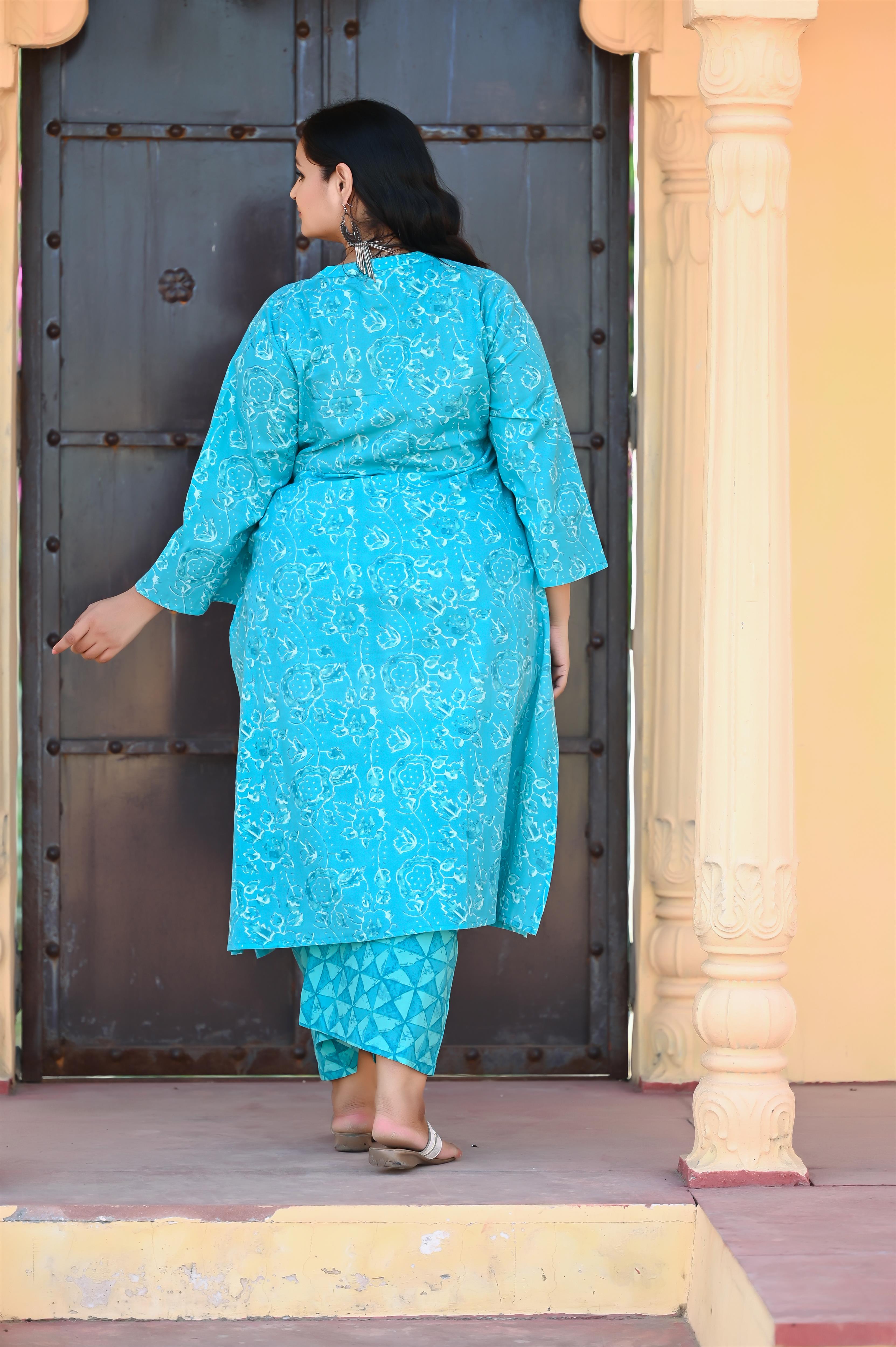 Ferozi Colour Straight Pure Cotton Kurta-Pant