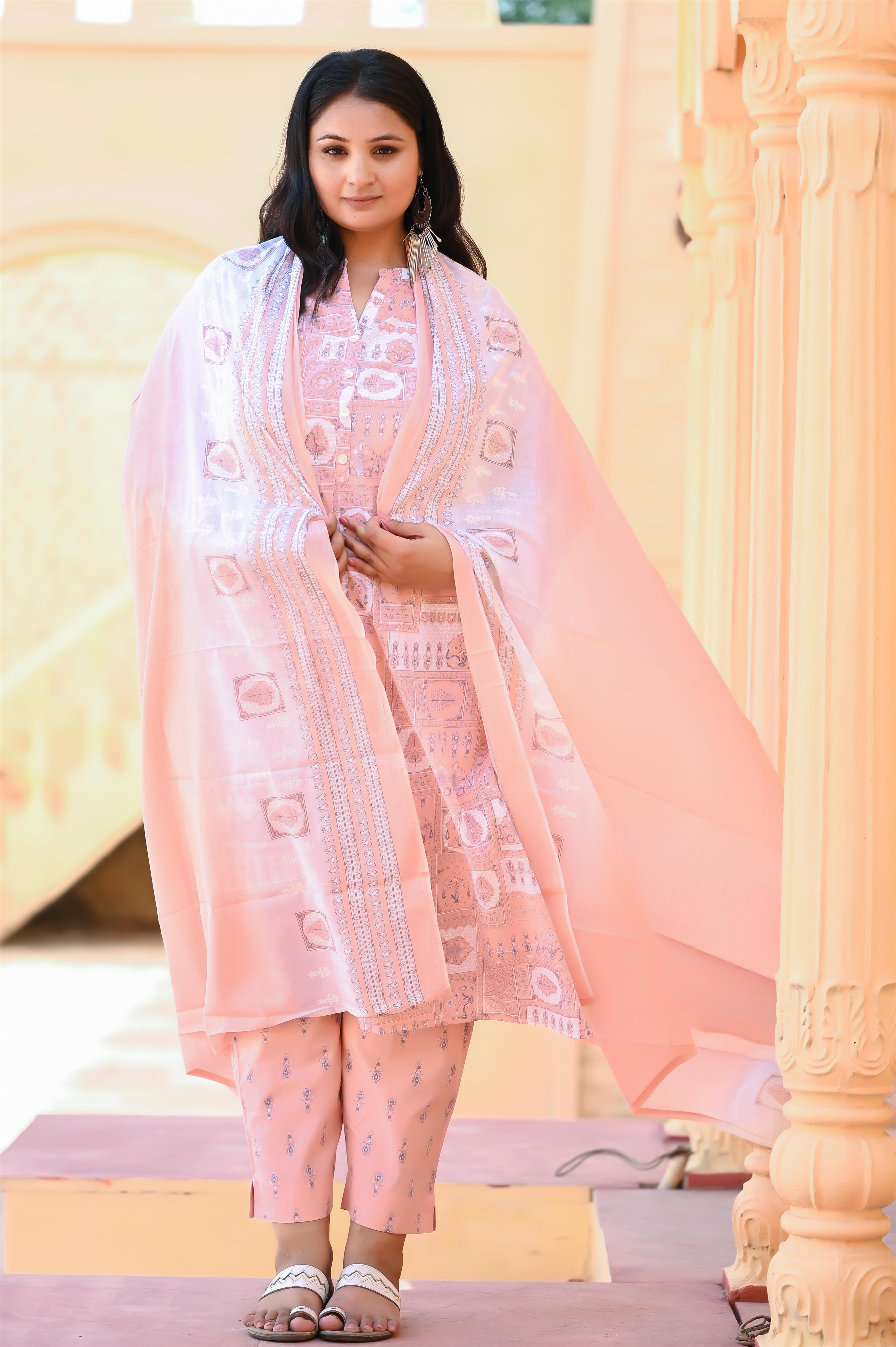 Peach Color Pure Cotton Straight Kurta-Pant