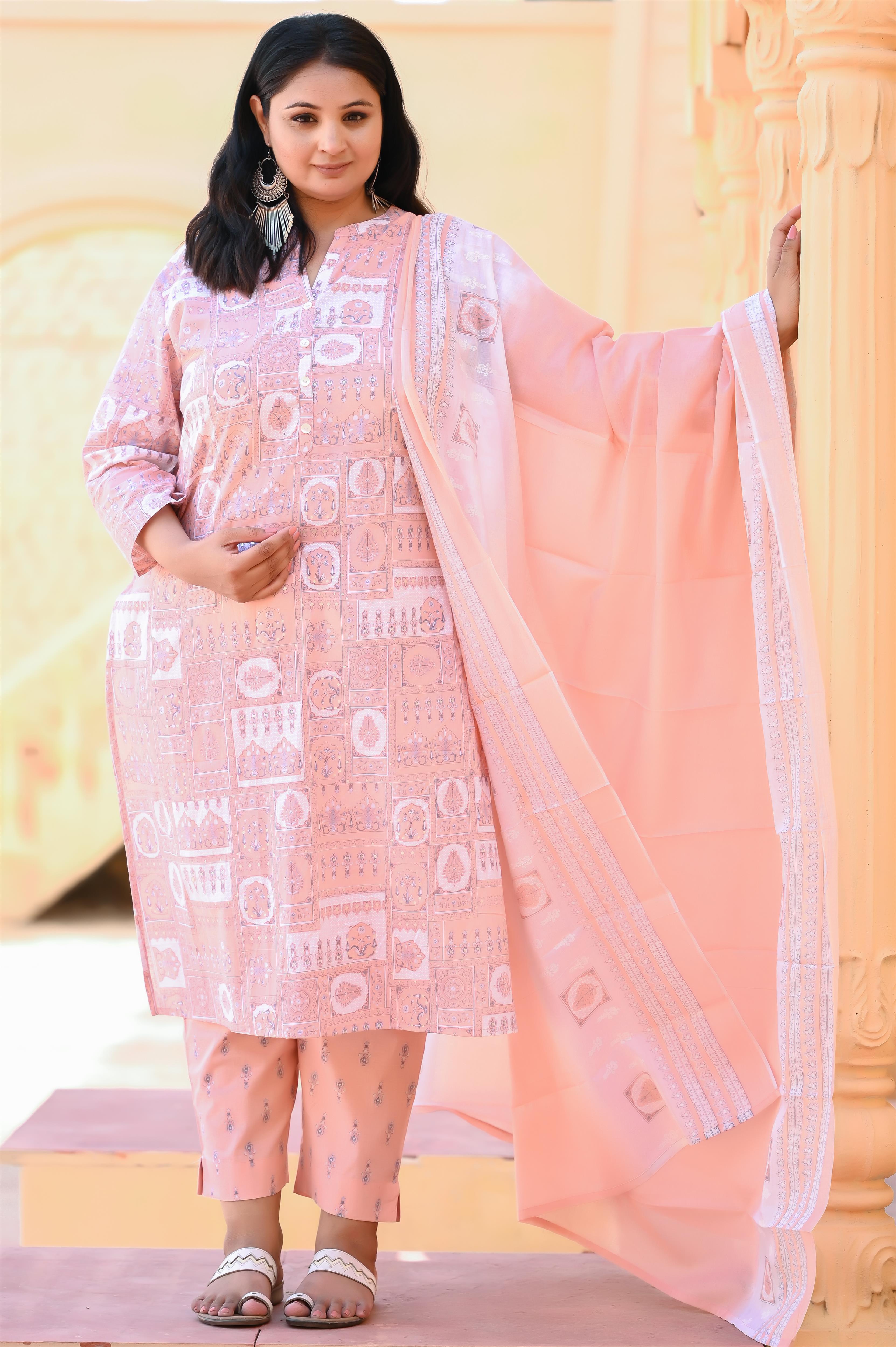 Peach Color Pure Cotton Straight Kurta-Pant