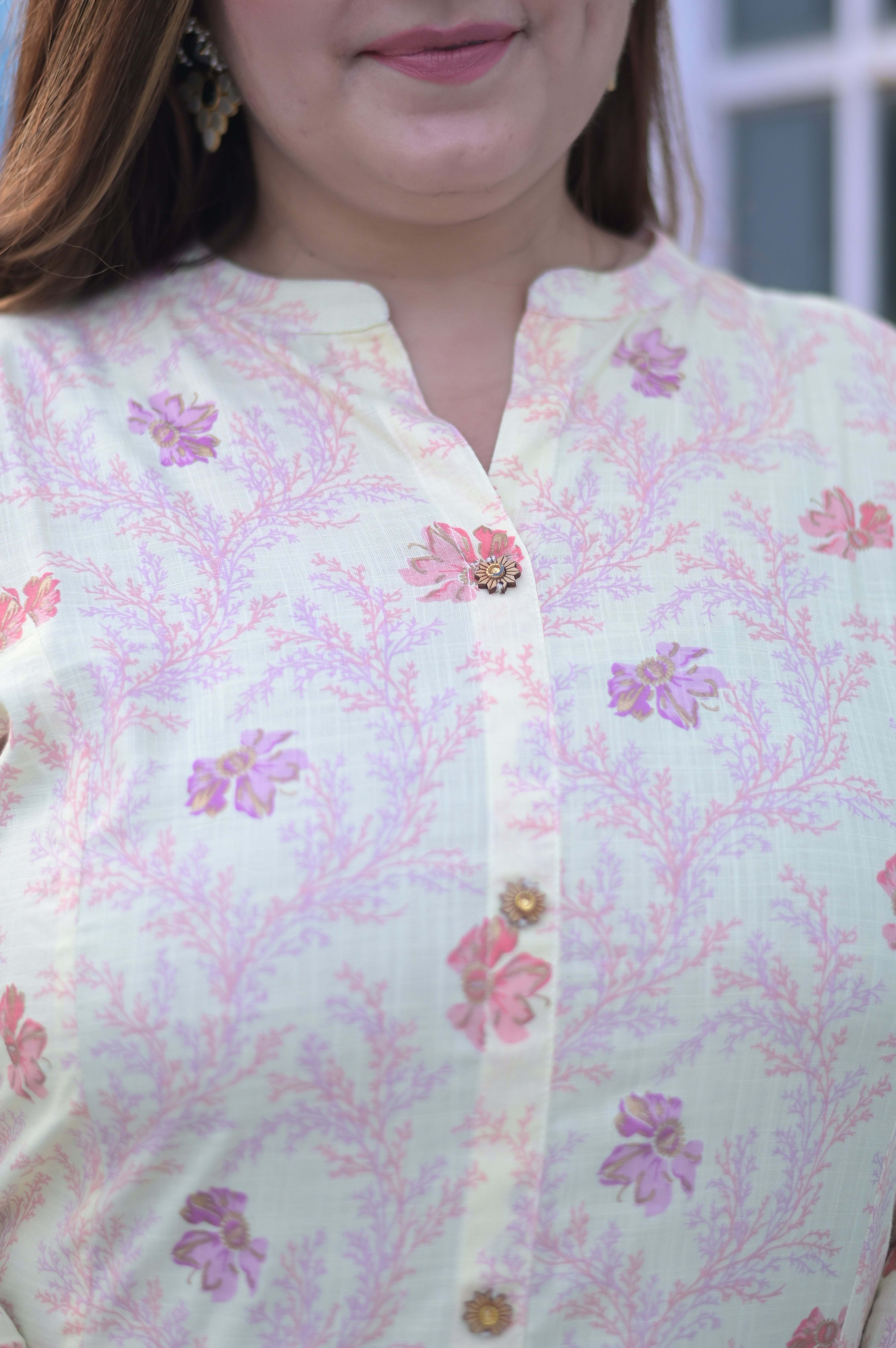 PLUS SIZE PASTEL PINK FLORAL PRINTED RAYON SLUB PRINCESS CUT KURTA