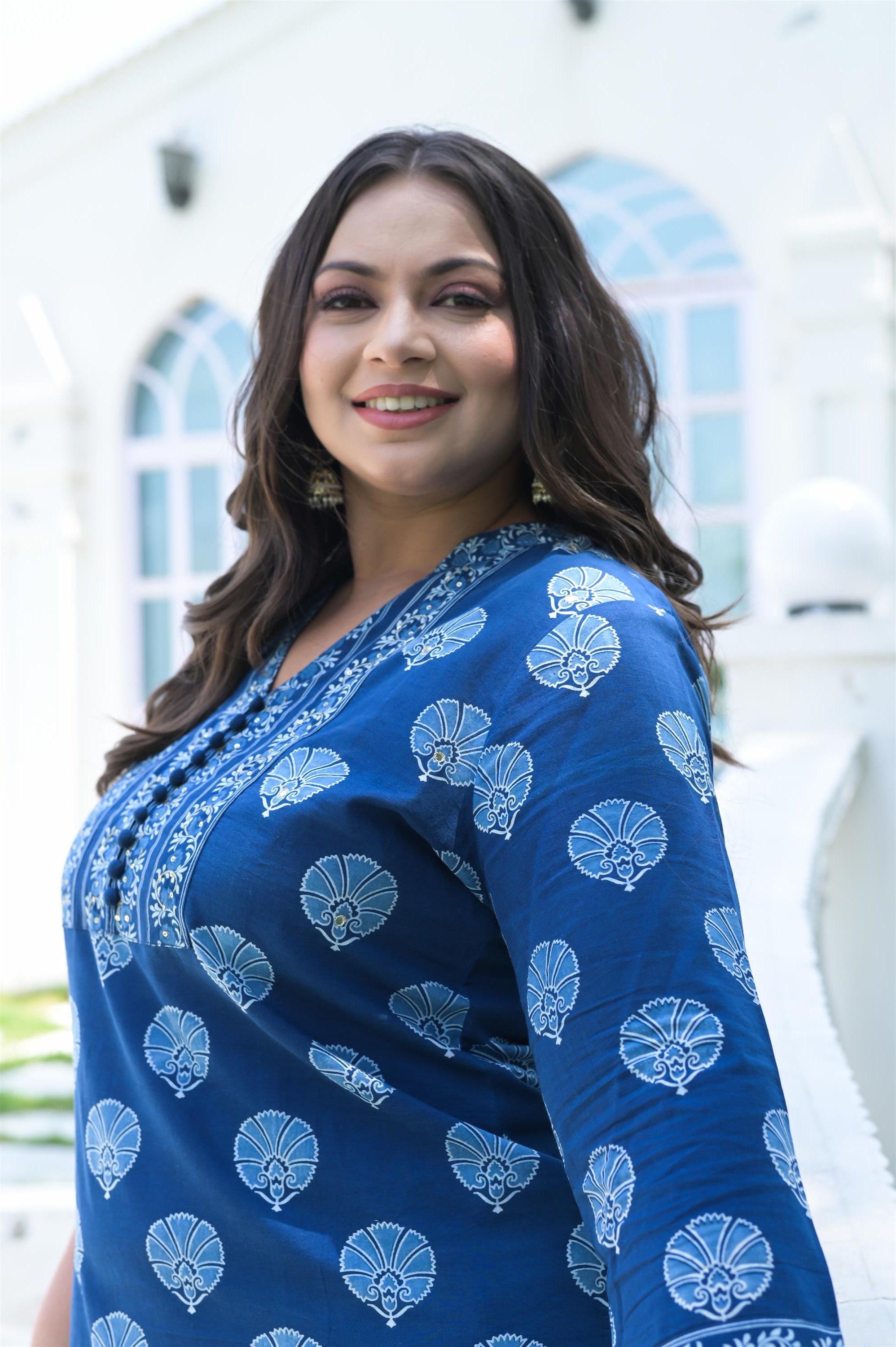 INDIGO HANDBLOCK COTTON STRAIGHT KURTA - Vifa Plus