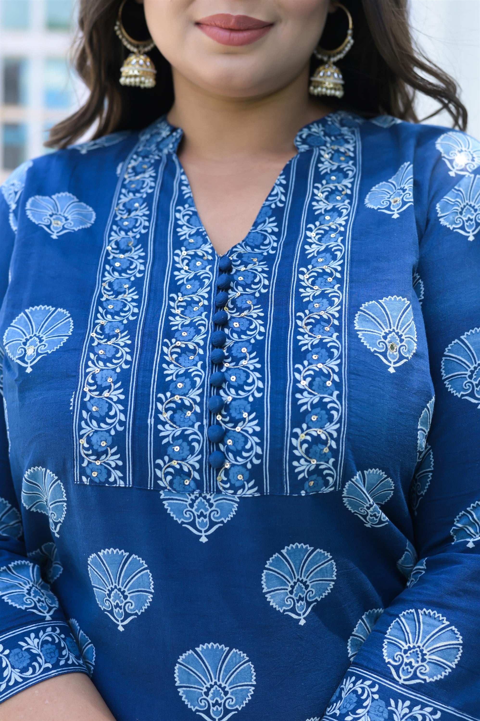 INDIGO HANDBLOCK COTTON STRAIGHT KURTA - Vifa Plus