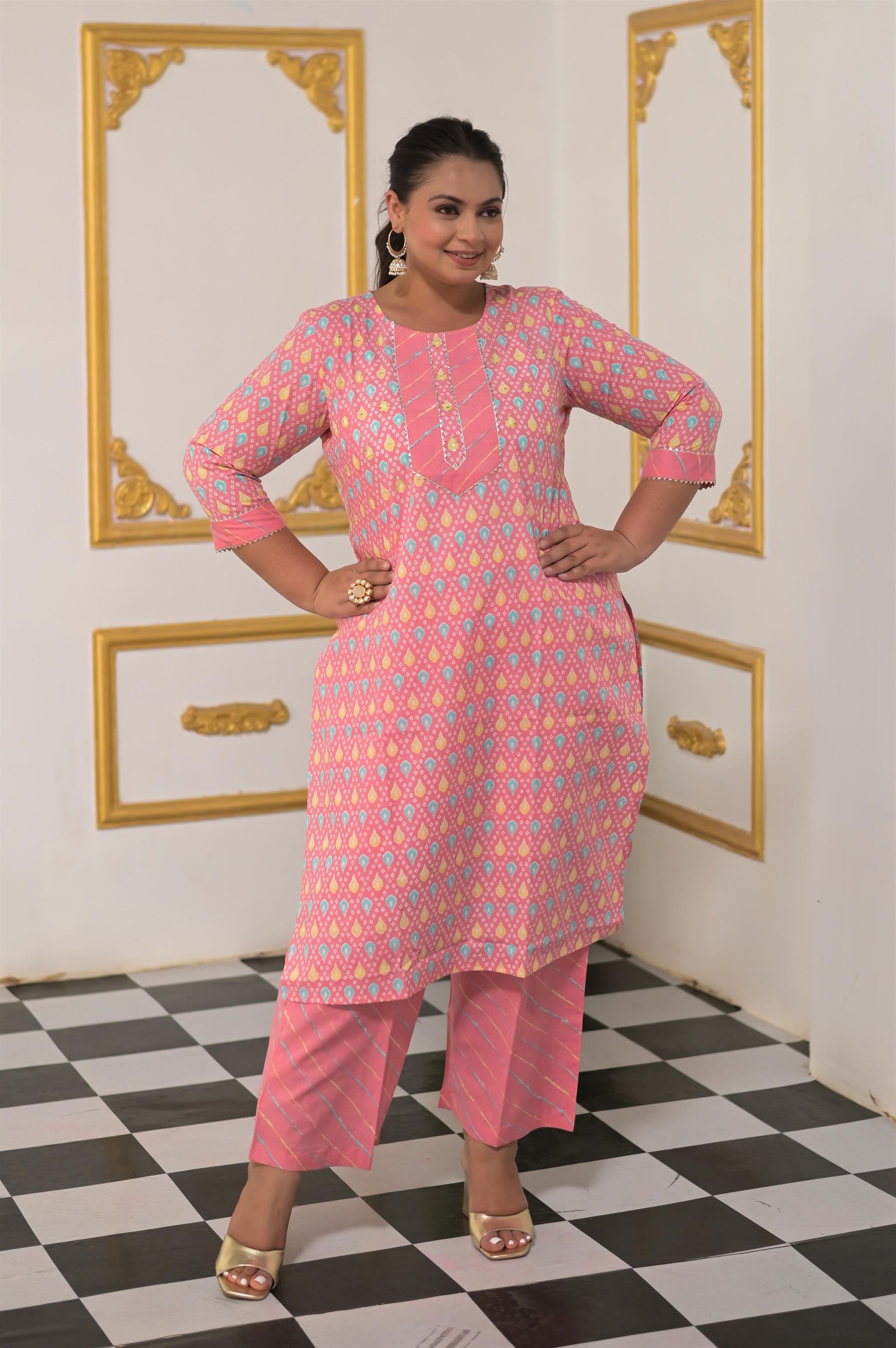 GAJRI PRINTED SANGANERI COTTON STRAIGHT KURTA - Vifa Plus