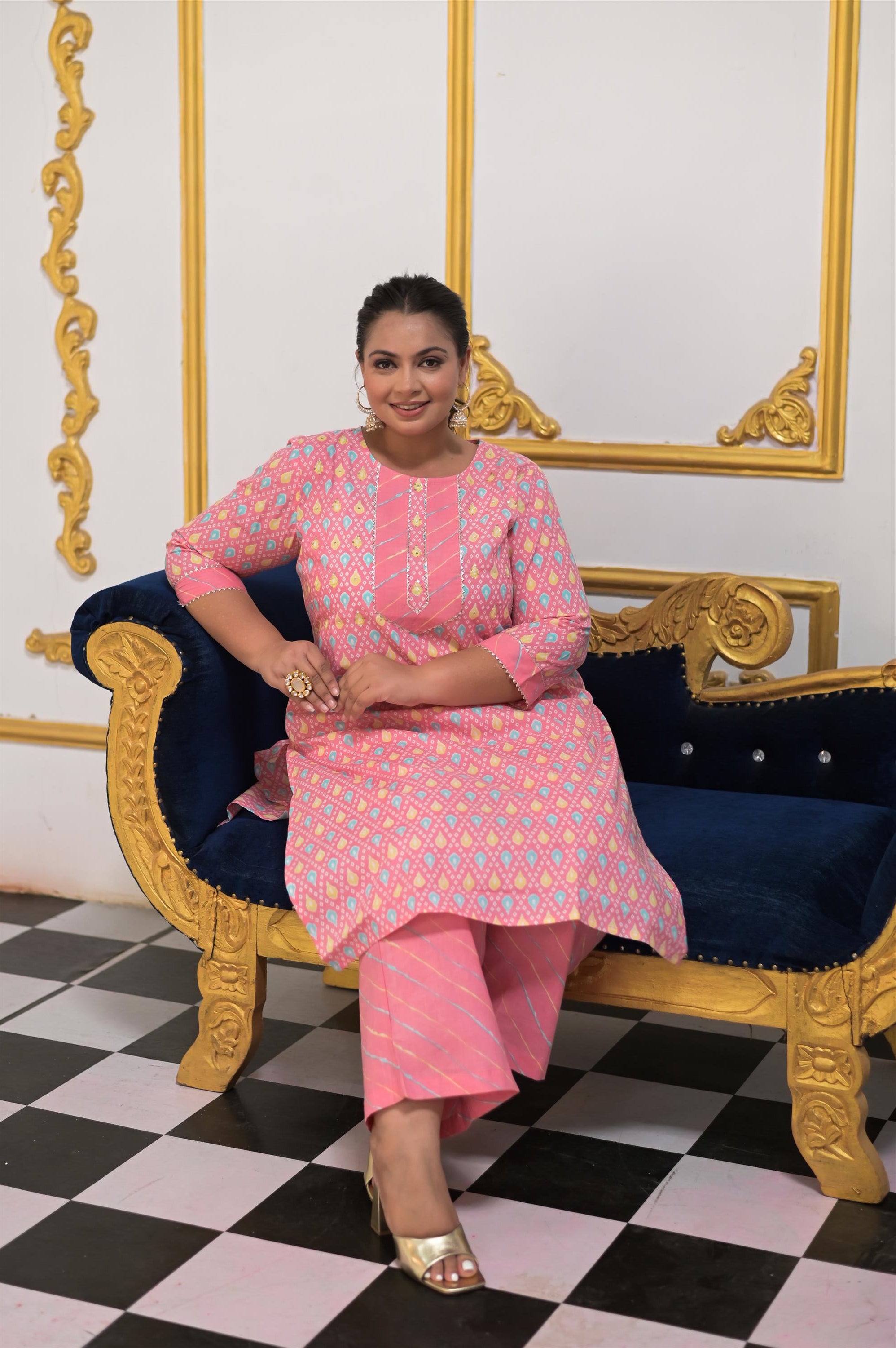 GAJRI PRINTED SANGANERI COTTON STRAIGHT KURTA - Vifa Plus