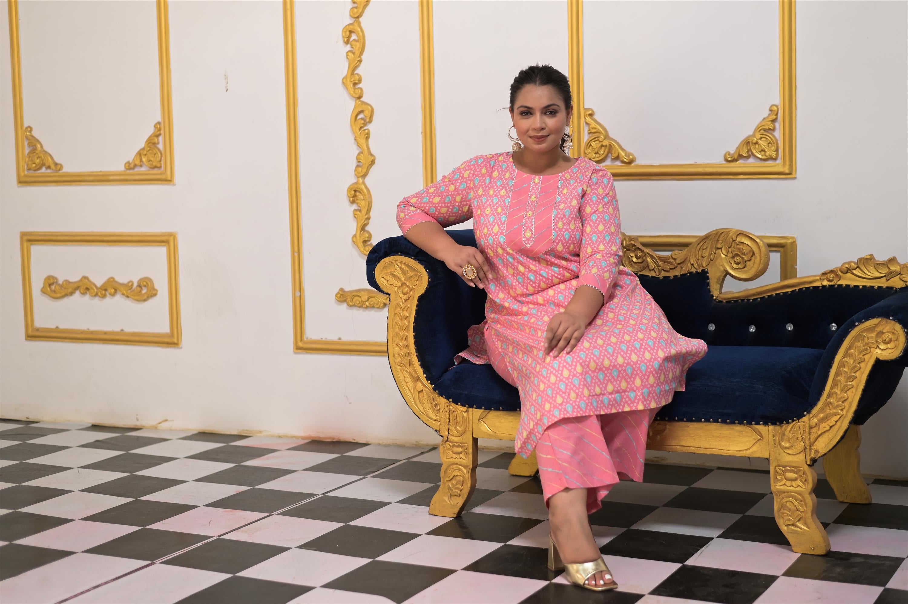 GAJRI PRINTED SANGANERI COTTON STRAIGHT KURTA - Vifa Plus