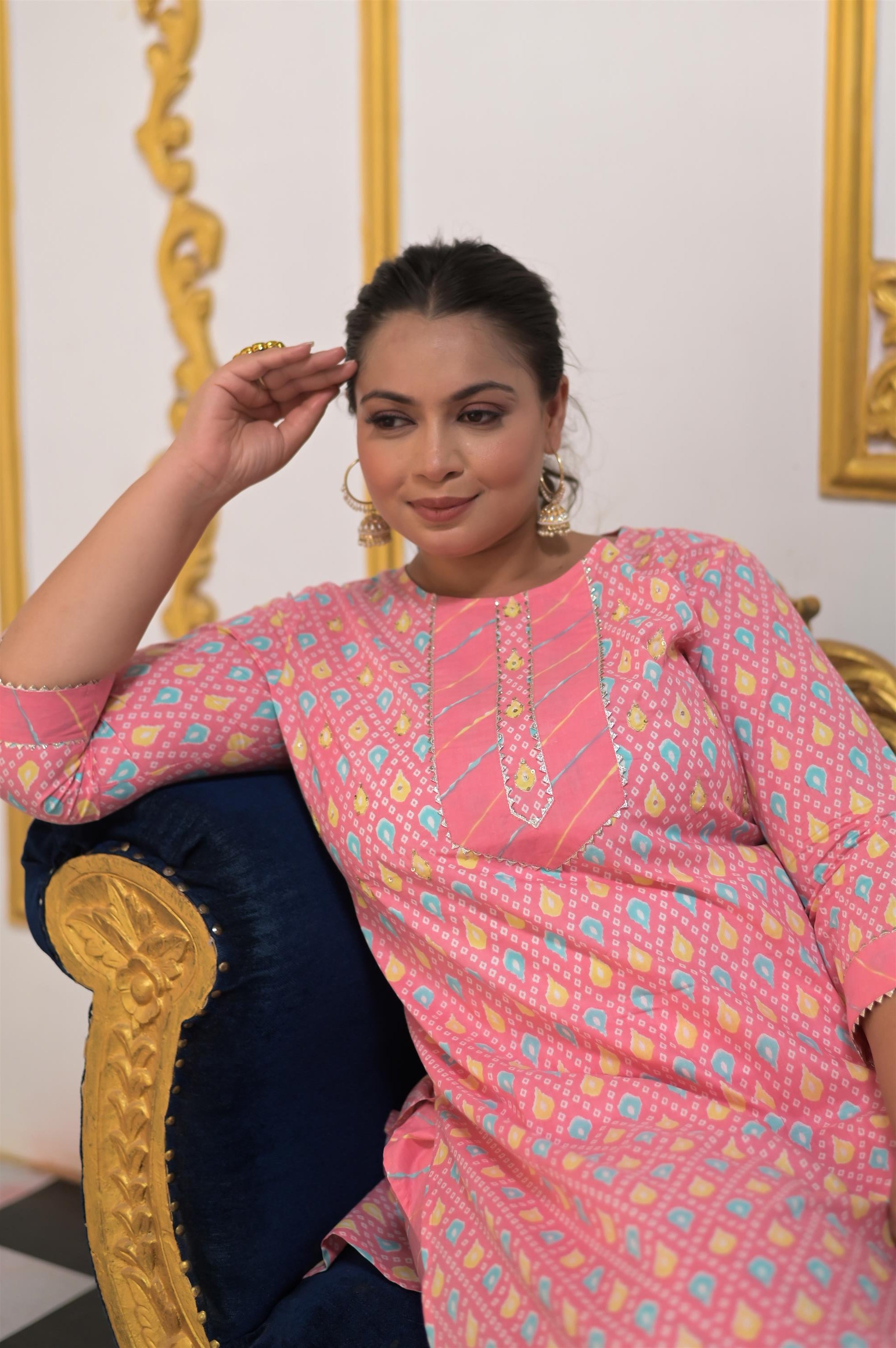 GAJRI PRINTED SANGANERI COTTON STRAIGHT KURTA - Vifa Plus