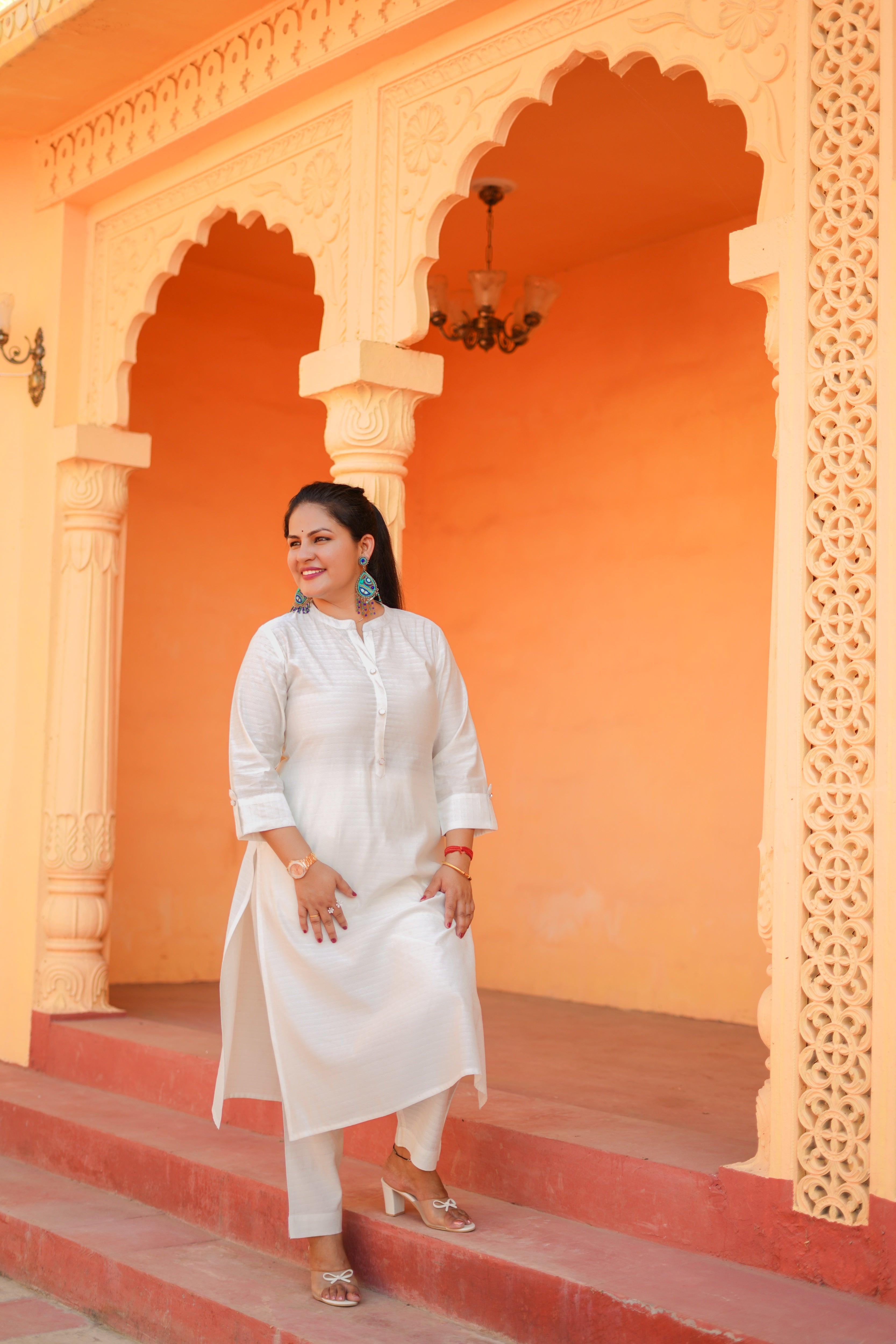 Plus Size Chanderi Silk Straight Kurta-Pant Set