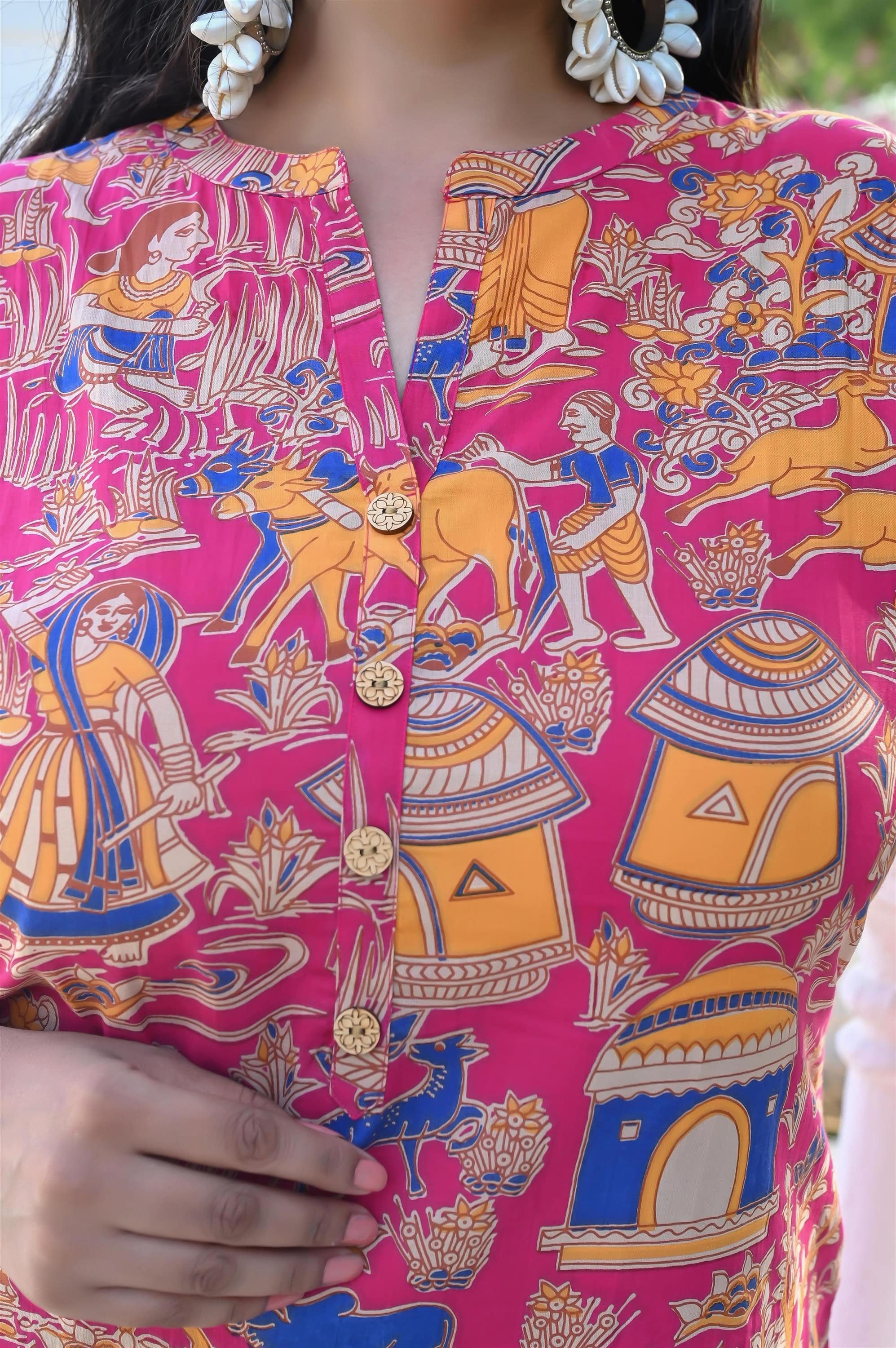 Plus Size Pink Pichwai Art Printed Kurta Pant
