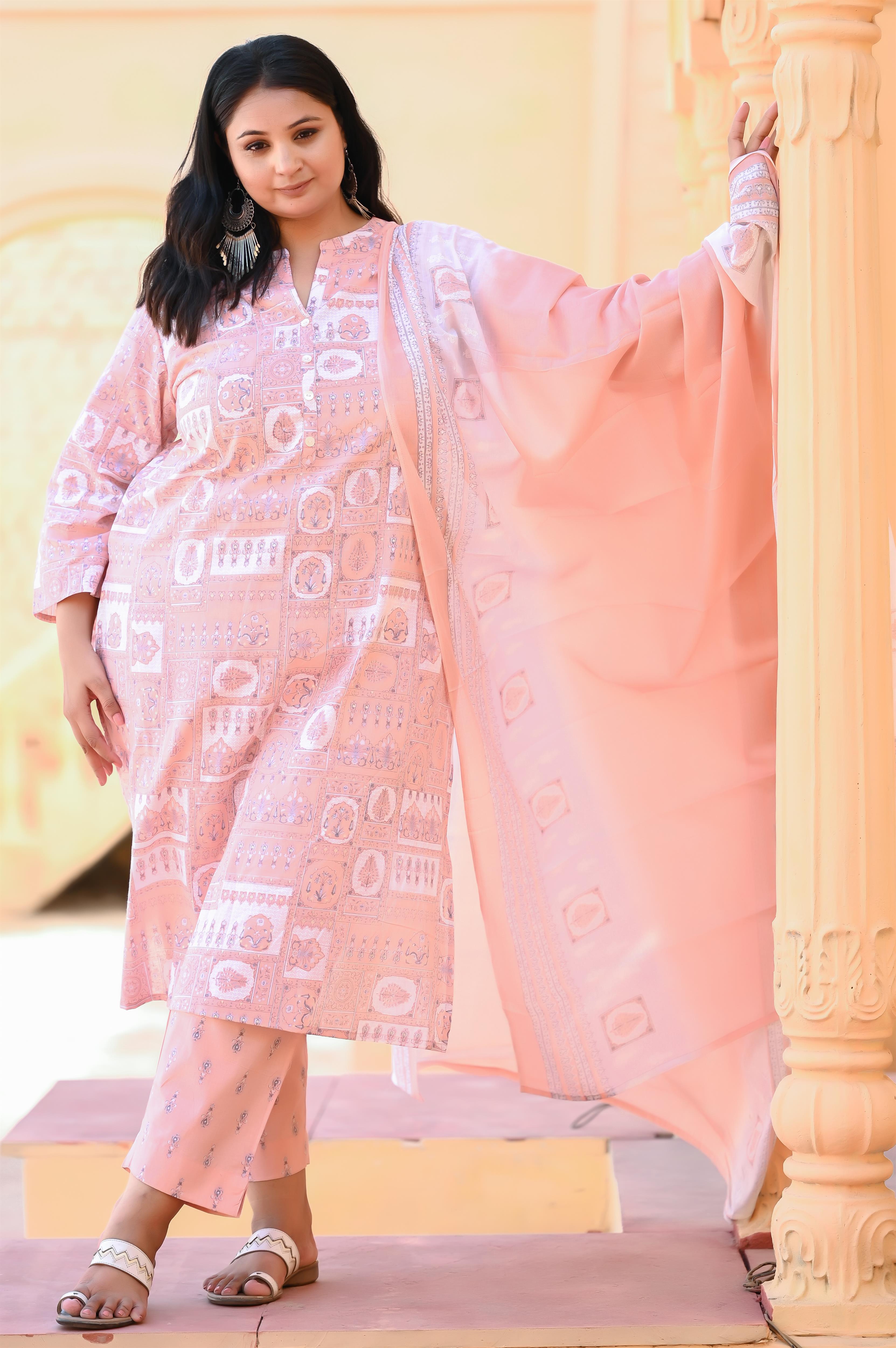 Peach Color Pure Cotton Straight Kurta-Pant