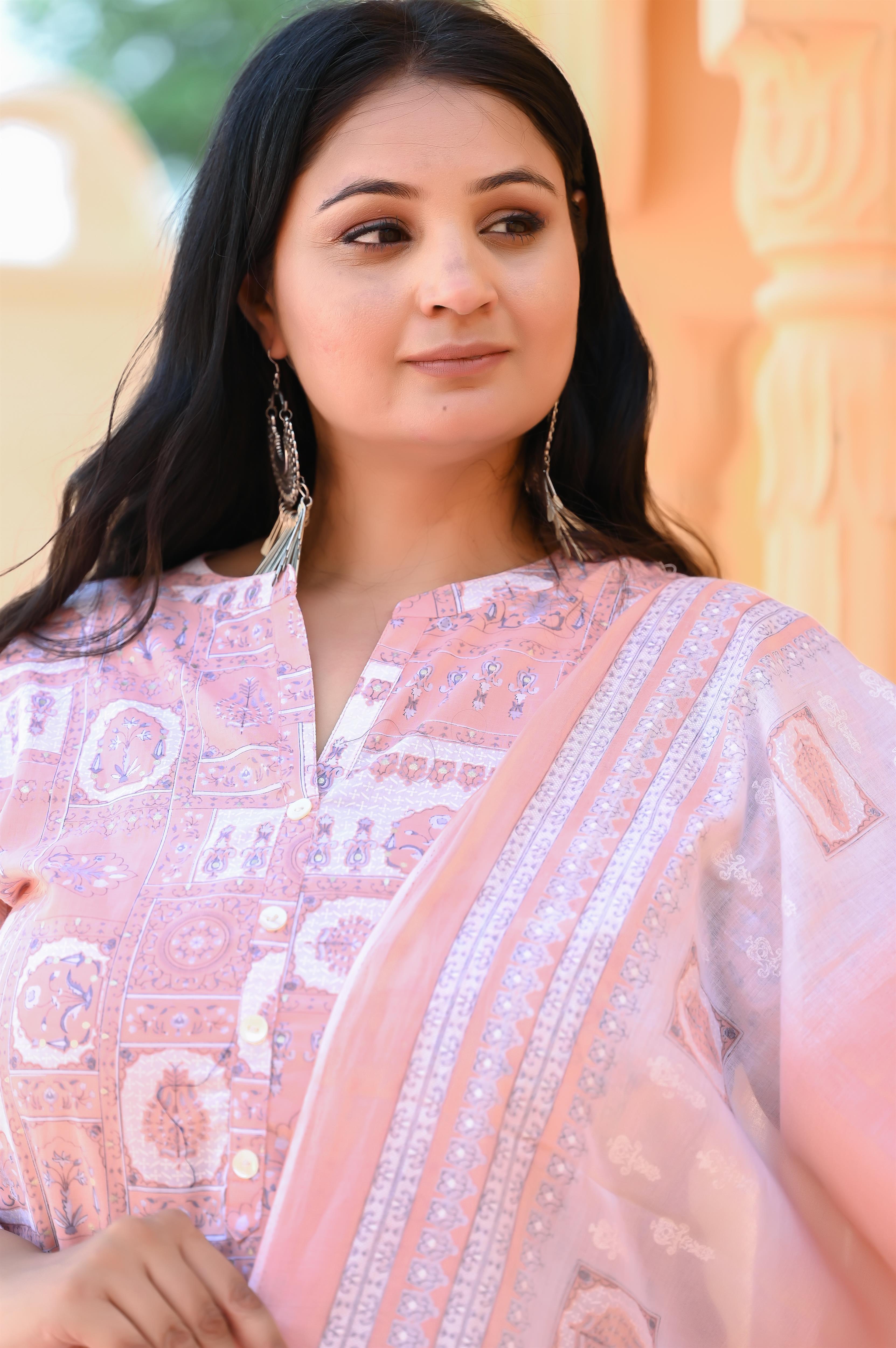 Peach Color Pure Cotton Straight Kurta-Pant