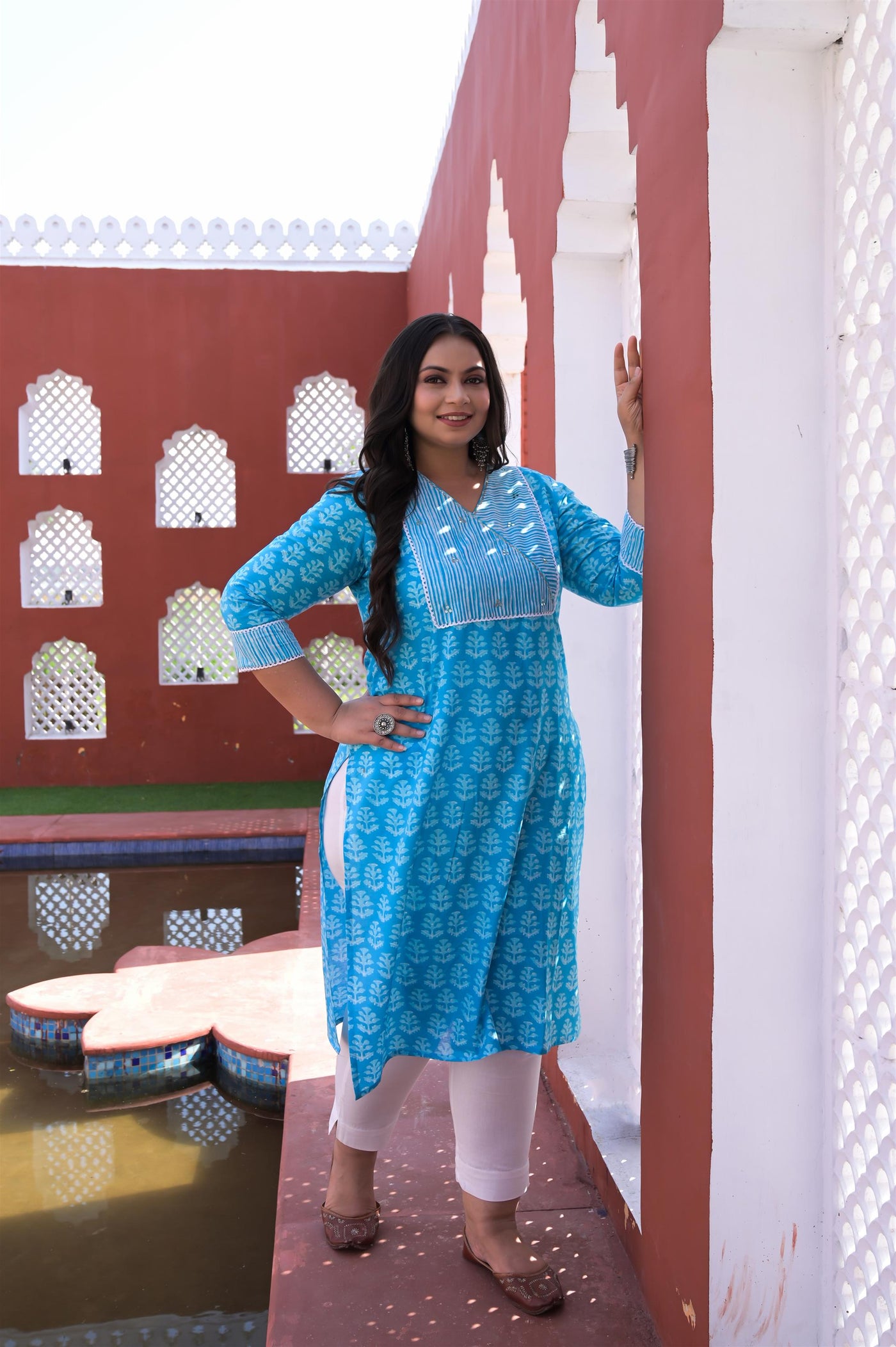 Blue cotton 2025 straight kurta